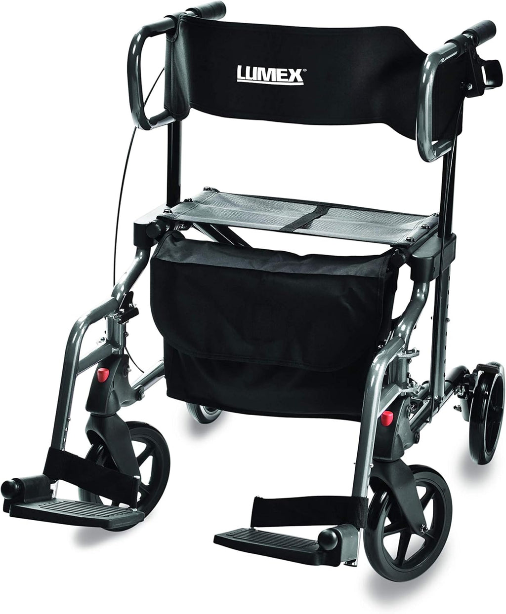 Lumex HybridLX 2-in-1 Hybrid Rollator Wheelchair – Folding Mobility Aid with Seat & Transport Chair Function