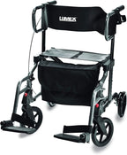 Lumex HybridLX 2-in-1 Hybrid Rollator Wheelchair – Folding Mobility Aid with Seat & Transport Chair Function