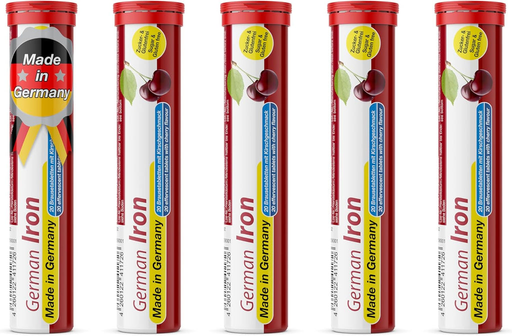 T&D German Iron 14 mg - 100 Vegan Drink Effervescent Tablets - Cherry Flavor - Made in Germany