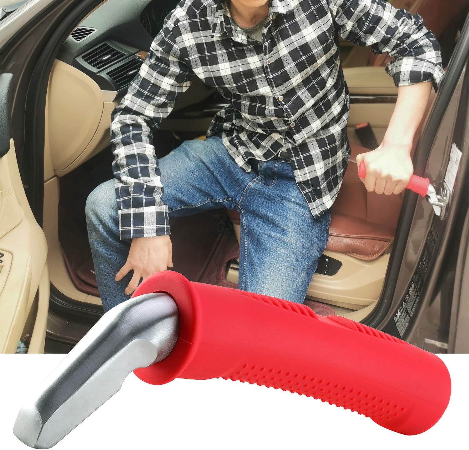 Auto Cane Portable Vehicle Support Handle, Car Door Assist Bar, Supports up to 300 Pounds, Car Door Handle for Elderly (Red)