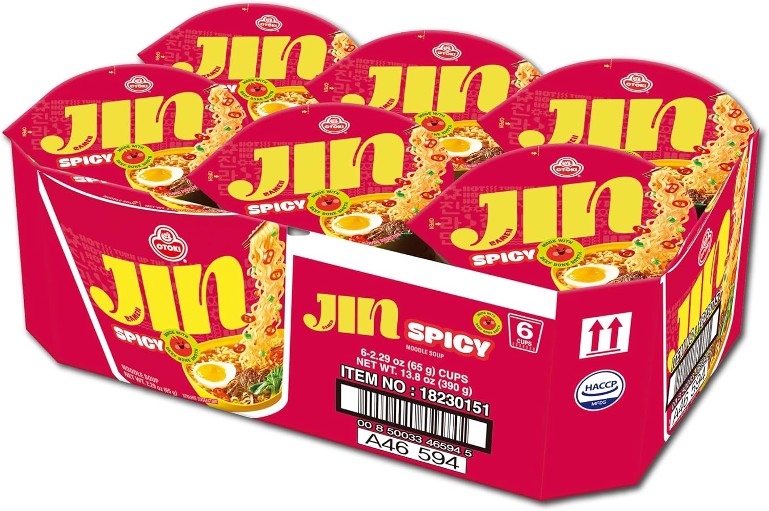 OTOKI Jin Ramen Spicy Cup Noodles – Authentic Korean Instant Cup Ramen with 13-Hour Simmered Beef Bone Broth, Bold & Fiery Flavor, Ready in 4 Minutes, 2.29 oz (Pack of 6)