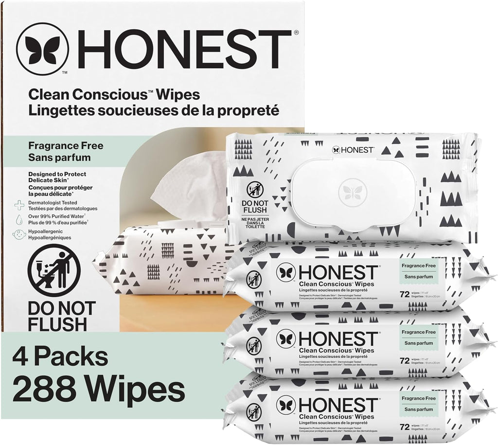The Honest Company Hypoallergenic Multi-Use Baby Wipes for Sensitive Skin Baby Pattern Play 288 Count
