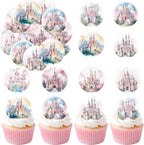 36PCS Edible Castle Cupcake Toppers Wafer Paper Queen Princess Cupcake Decor Edible Princess Dessert Picks for Castle Theme Birthday Baby Shower Party Decor