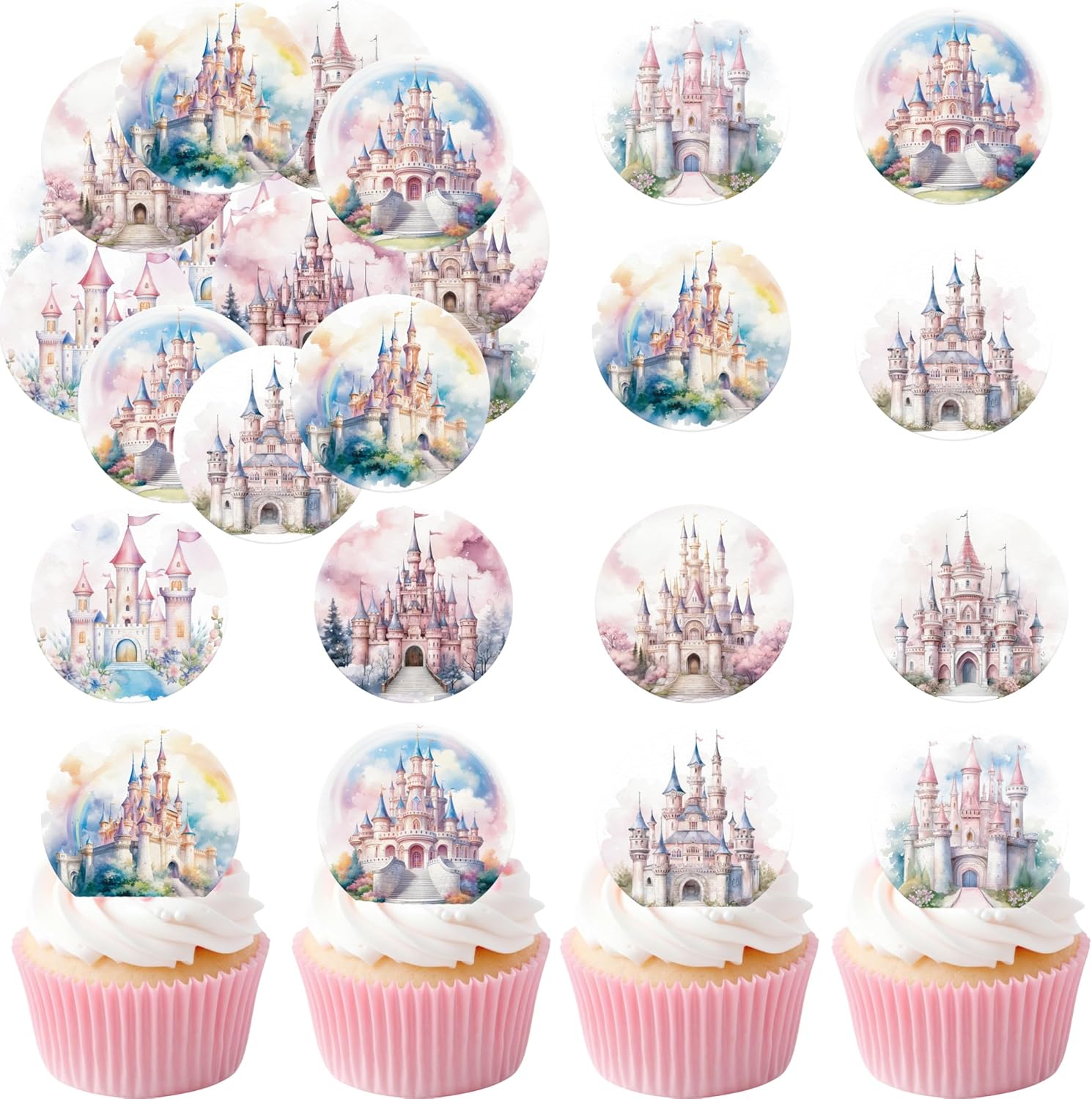 36PCS Edible Castle Cupcake Toppers Wafer Paper Queen Princess Cupcake Decor Edible Princess Dessert Picks for Castle Theme Birthday Baby Shower Party Decor