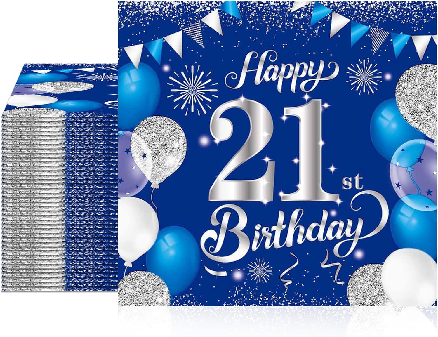 21st Birthday Decorations for Him 40 PCS Blue Silver 21st Birthday Napkins for Man Women of Happy 21 Years Old Theme Party Decorations Supplies