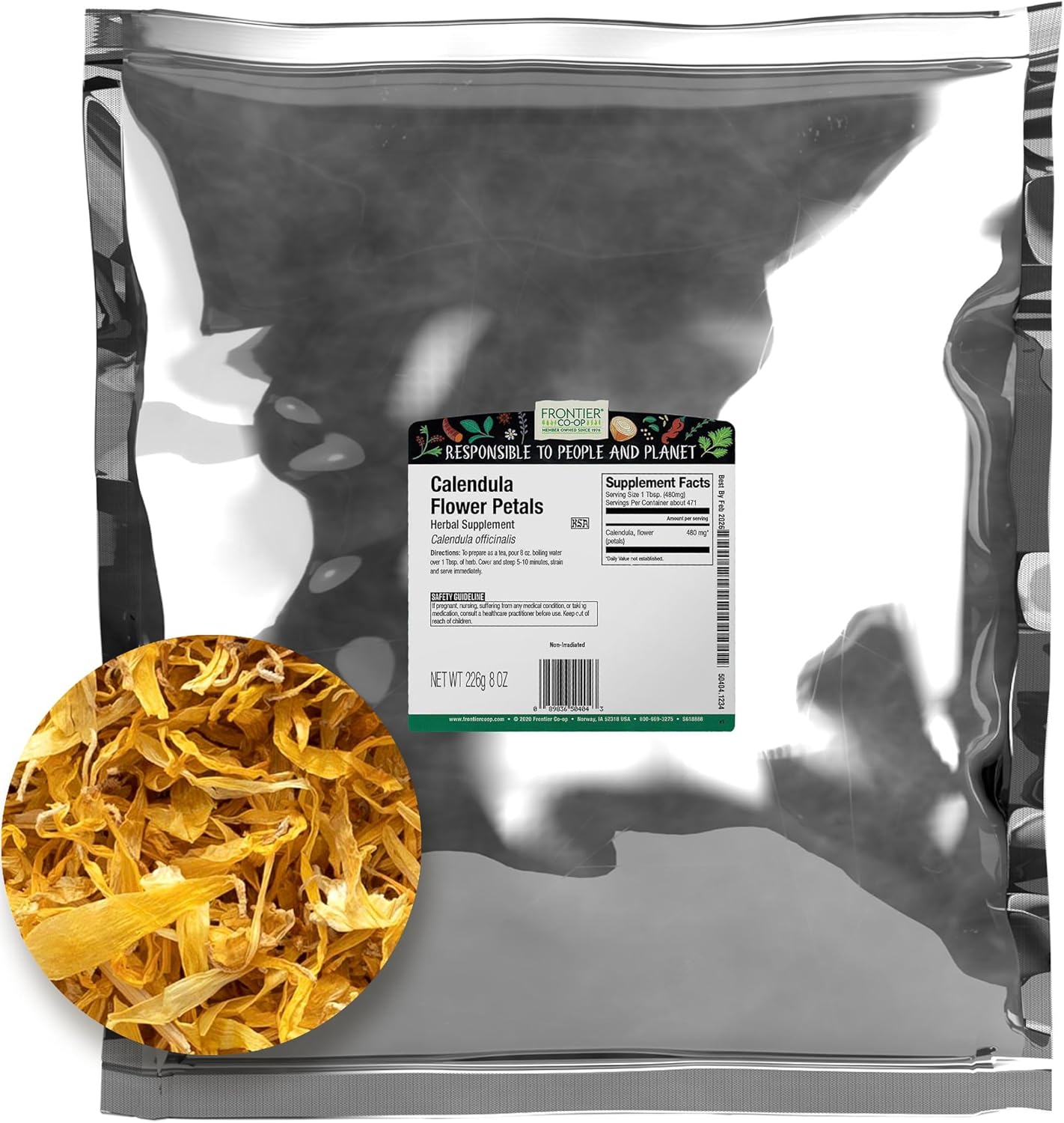 Frontier Co-op Dried Calendula Flower Petals, 8 oz, Bulk Bag - For Herbal Teas, Culinary Use, and DIY Skincare