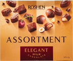 Elegant Milk Chocolate Assortment Candy Box with Cocoa Cream, Cherry Truffle, Creamy Hazelnut & Cream Fondant, 145g/5.11oz