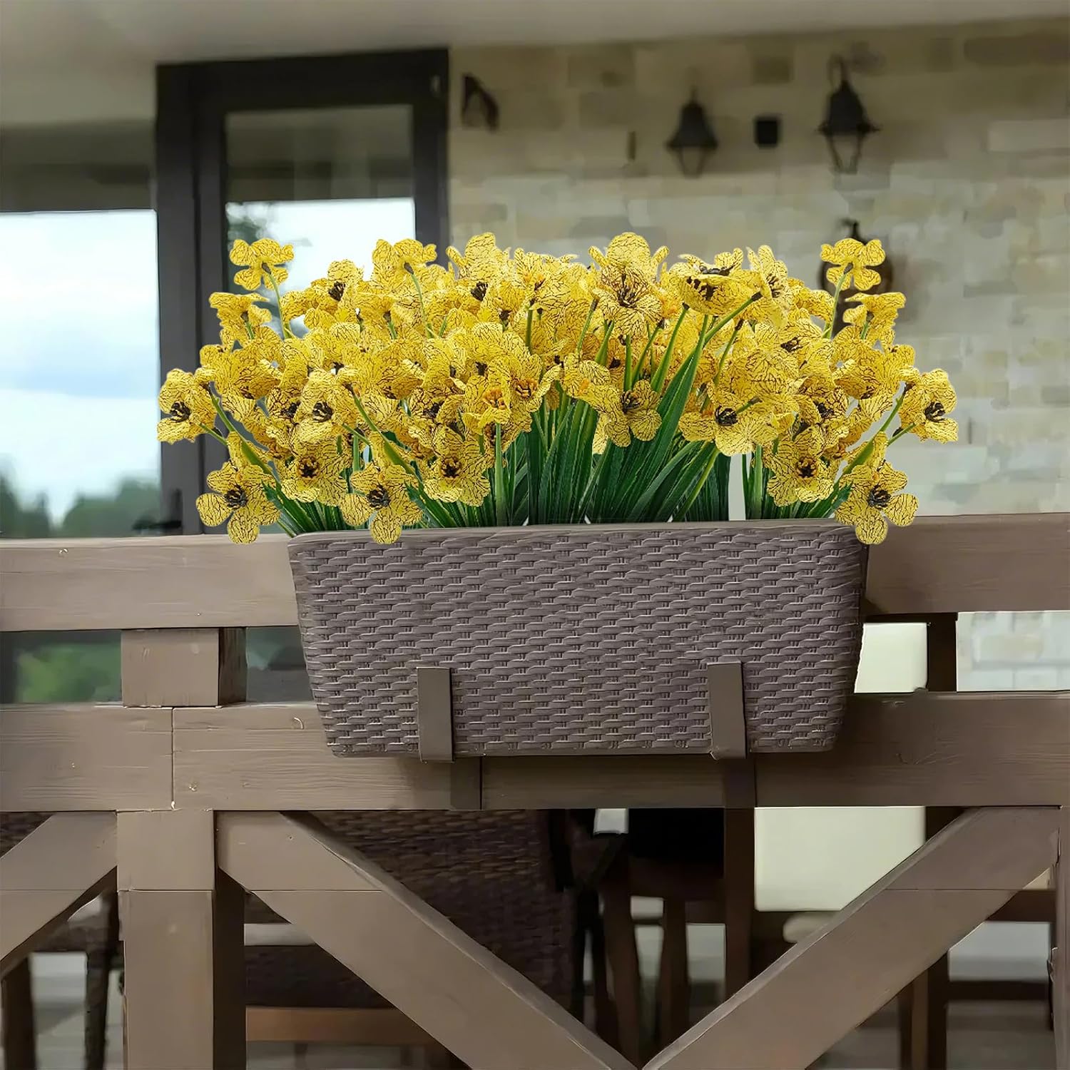 2 Bundles Outdoors Artificial Flowers,Yellow Fake Flowers UV Resistant Plants for Indoor Outside Garden Porch Window Box Home Wedding Farmhouse Spring Decor
