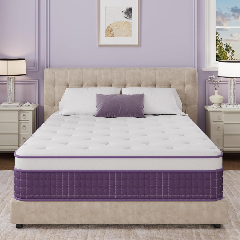Queen Mattress 12 inch,Purple Queen Size Mattress in a Box,Cooling Gel Infused Memory Foam and Pocket Spring,Medium Firm,Pressure Relief,CertiPUR-US (Queen (U.S. Standard))