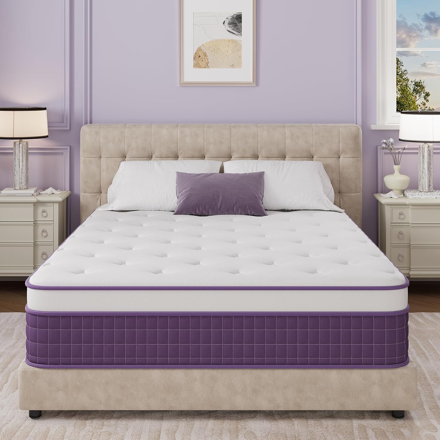 Queen Mattress 12 inch,Purple Queen Size Mattress in a Box,Cooling Gel Infused Memory Foam and Pocket Spring,Medium Firm,Pressure Relief,CertiPUR-US (Queen (U.S. Standard))