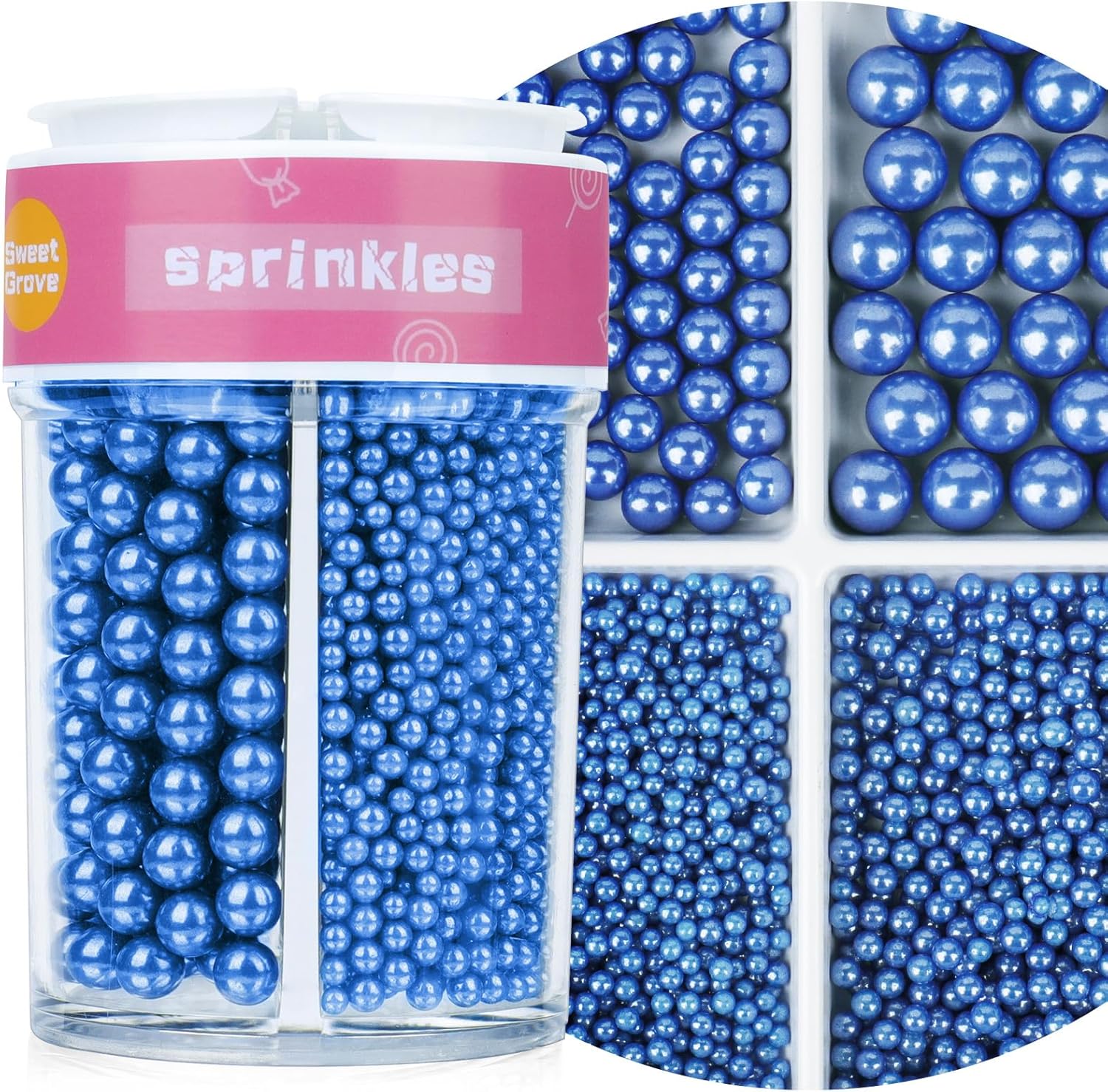 Blue Sprinkles, 7.8oz Edible Pearl Sprinkles for Cake Decorating, Sugar Candy Pearls for Baking, Cookie Decorations & Cupcake Topper, Wedding Party Christmas Supplies (Navy Blue)