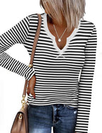 Ekouaer Long Sleeve Shirts for Women V Neck Basic Ribbed T Shirt Thermal Undershirts Slim Fit Casual Tee Tops