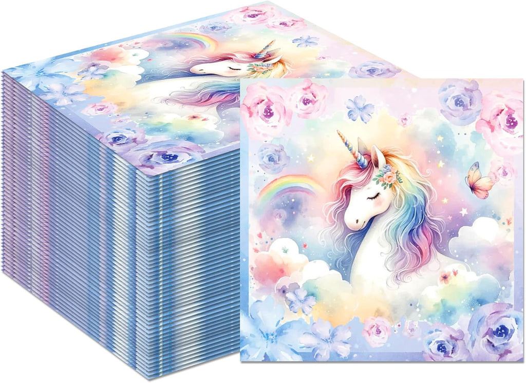 Unicorn Party Napkins, 40PCS Rainbow Balloon Napkins Disposable, Unicorns Partys Supplies Birthday Decorations, Fancy Unicorns Party Dinner Paper Napkins for Girl Boy Theme Partys, Birthday, 6.5"
