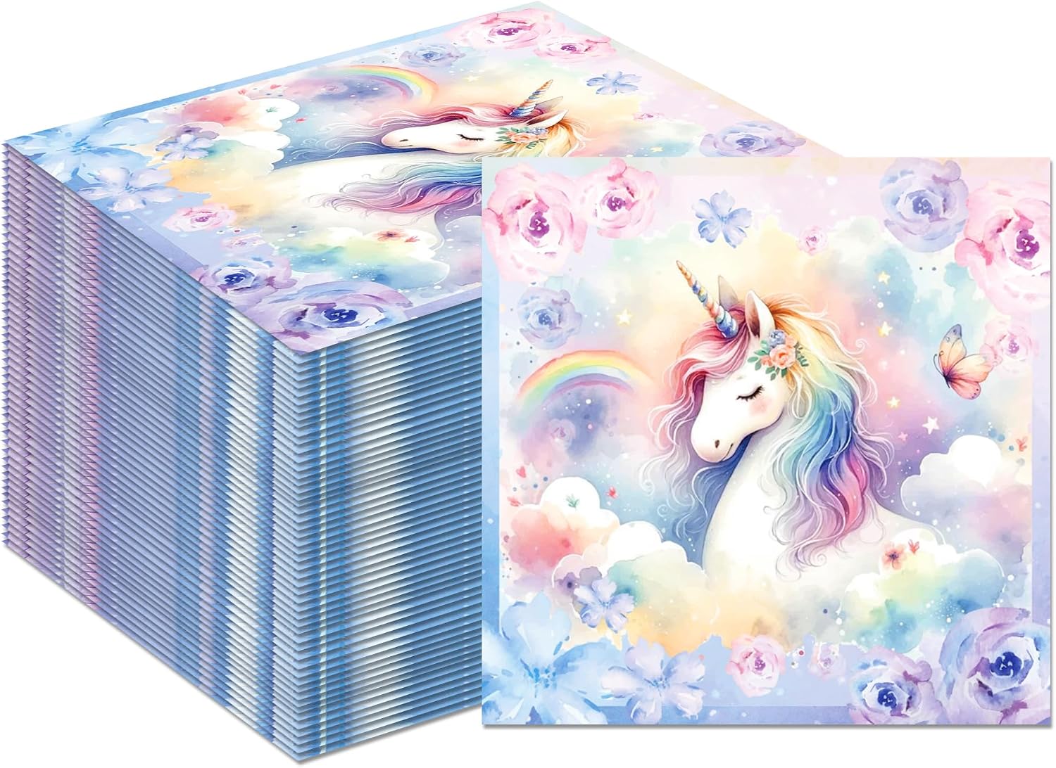 Unicorn Party Napkins, 40PCS Rainbow Balloon Napkins Disposable, Unicorns Partys Supplies Birthday Decorations, Fancy Unicorns Party Dinner Paper Napkins for Girl Boy Theme Partys, Birthday, 6.5"