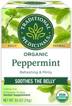 Traditional Medicinals Organic, Peppermint Tea - Helps Soothe Belly from Occasional Gas and Bloating - Kosher, Non-GMO, Caffeine-Free, Compostable - 16 Tea Bags