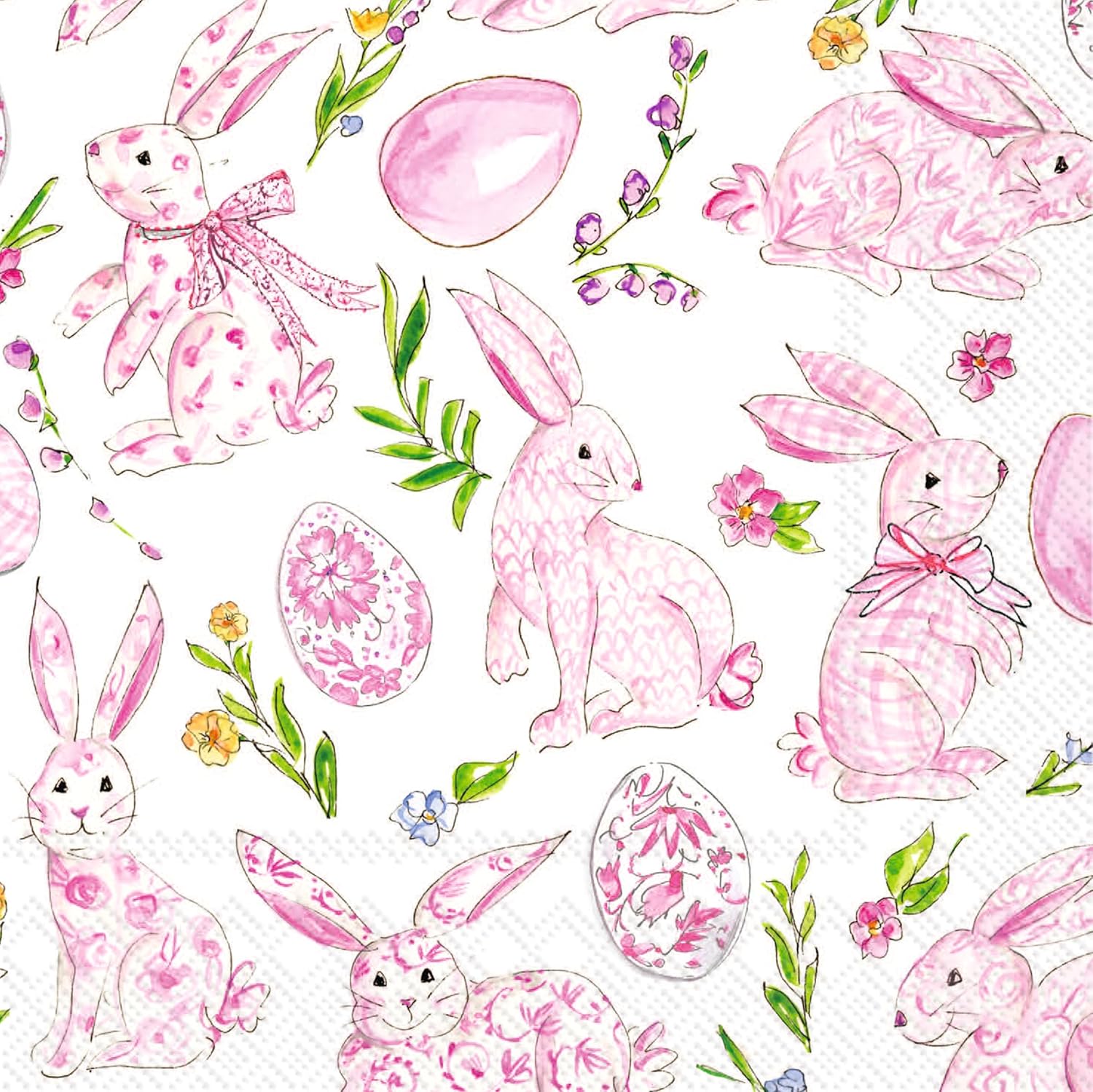 IHR Ideal Home Range Cocktail Napkins Disposable 3-Ply Paper Party Napkin Pack, 5" x 5", Pink Bunny Floral, 20-Count