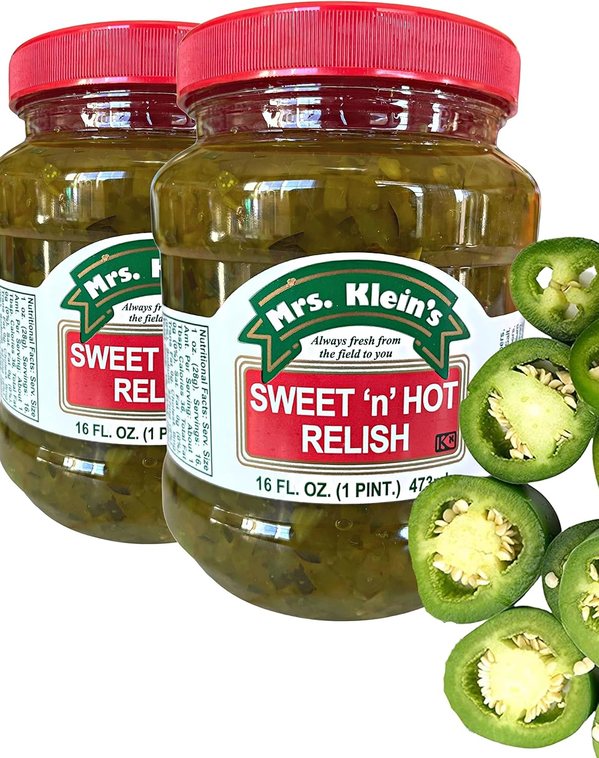 Mrs Kleins Sweet Relish Blended With Spicy Jalepeno Peppers | Sweet & Hot Relish Perfect for Chicago Dogs, hotdogs, hamburgers, chicken sandwiches and deli sandwich | sweet n hot relish