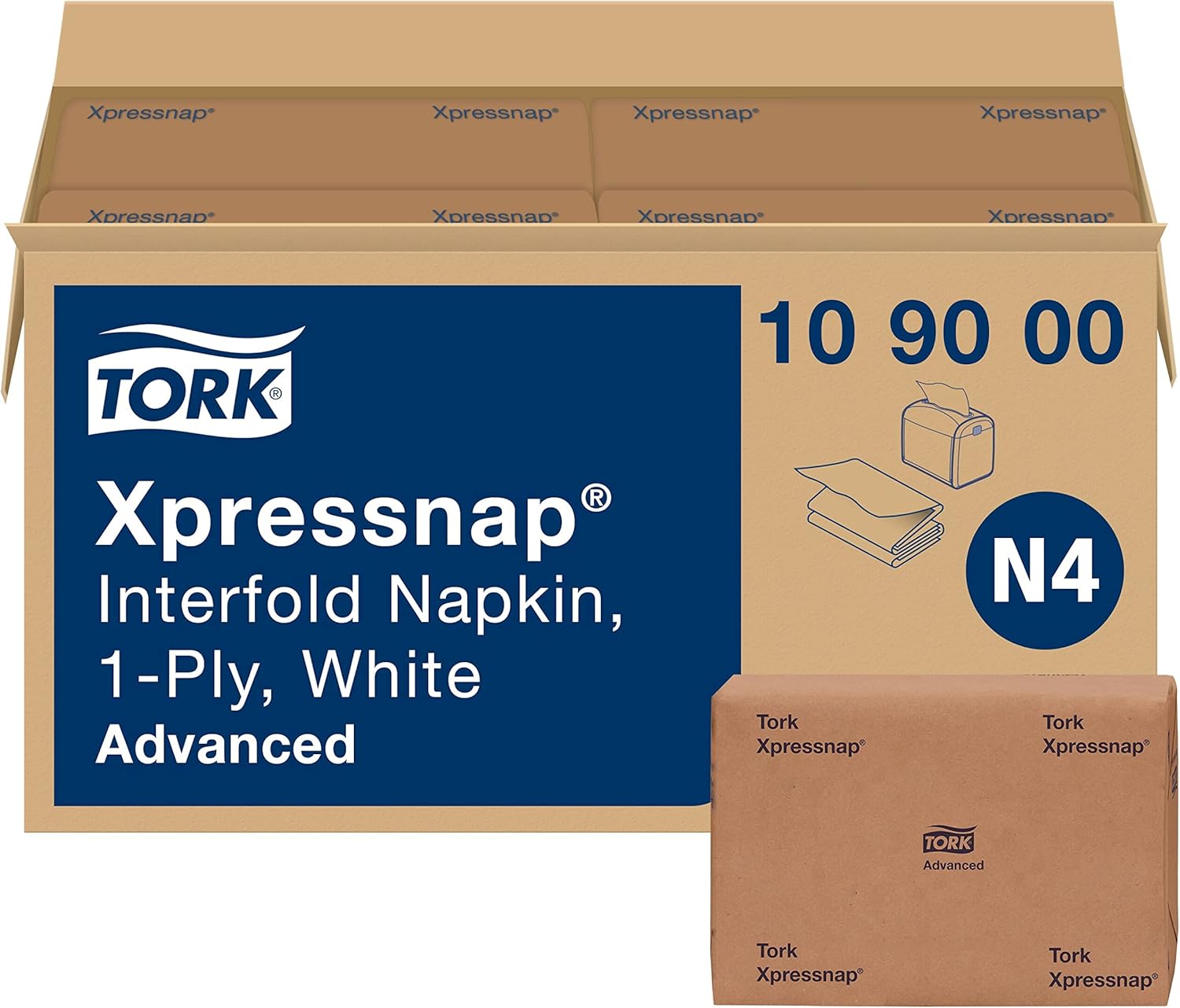 Tork Xpressnap® White Dispenser Napkin N4, One-at-a-Time Dispensing, 1-ply, 1/4 Fold, 13" x 8.5 ", 12 x 500 Napkins, 109000