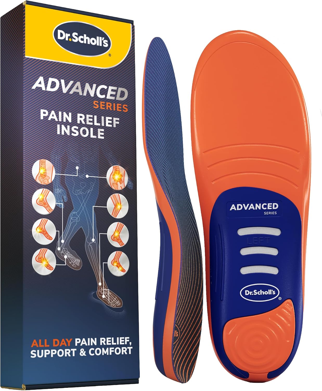 Dr. Scholl’s Advanced Pain Relief Insoles for Men Women, Heavy Duty Orthotics Inserts for Work Shoes & Boots, Plantar Fasciitis & Arch Support, Flat Feet, Shock-Absorbing, Supports up to 340 lbs