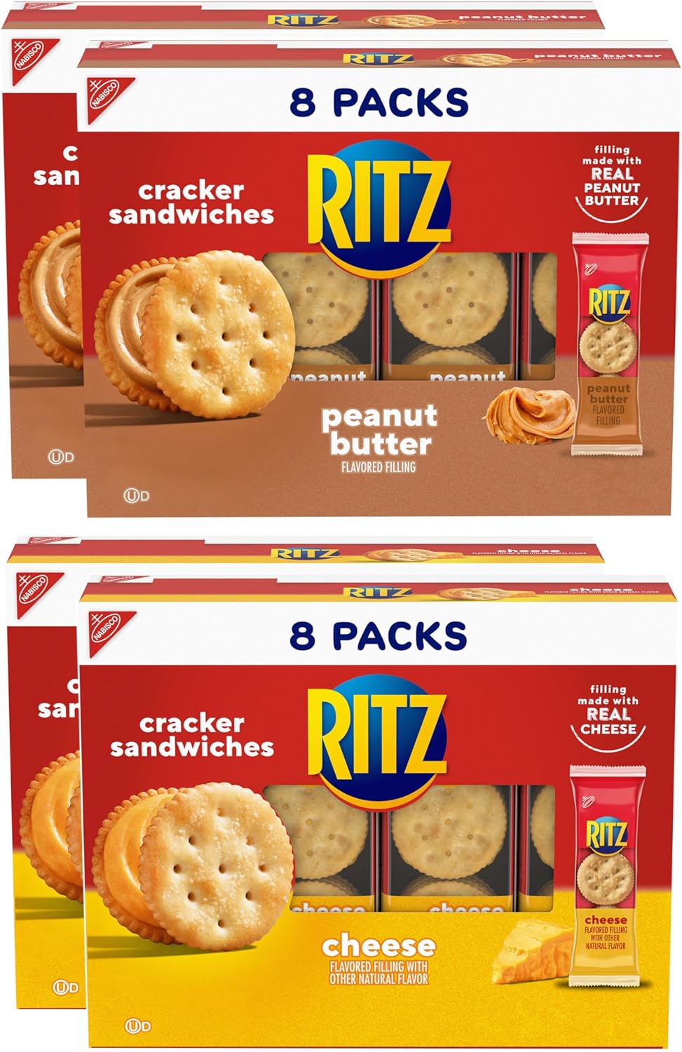 RITZ Peanut Butter and Cheese Sandwich Crackers Variety Pack, Lunch Snacks, 32 Snack Packs (6 Crackers Per Pack)