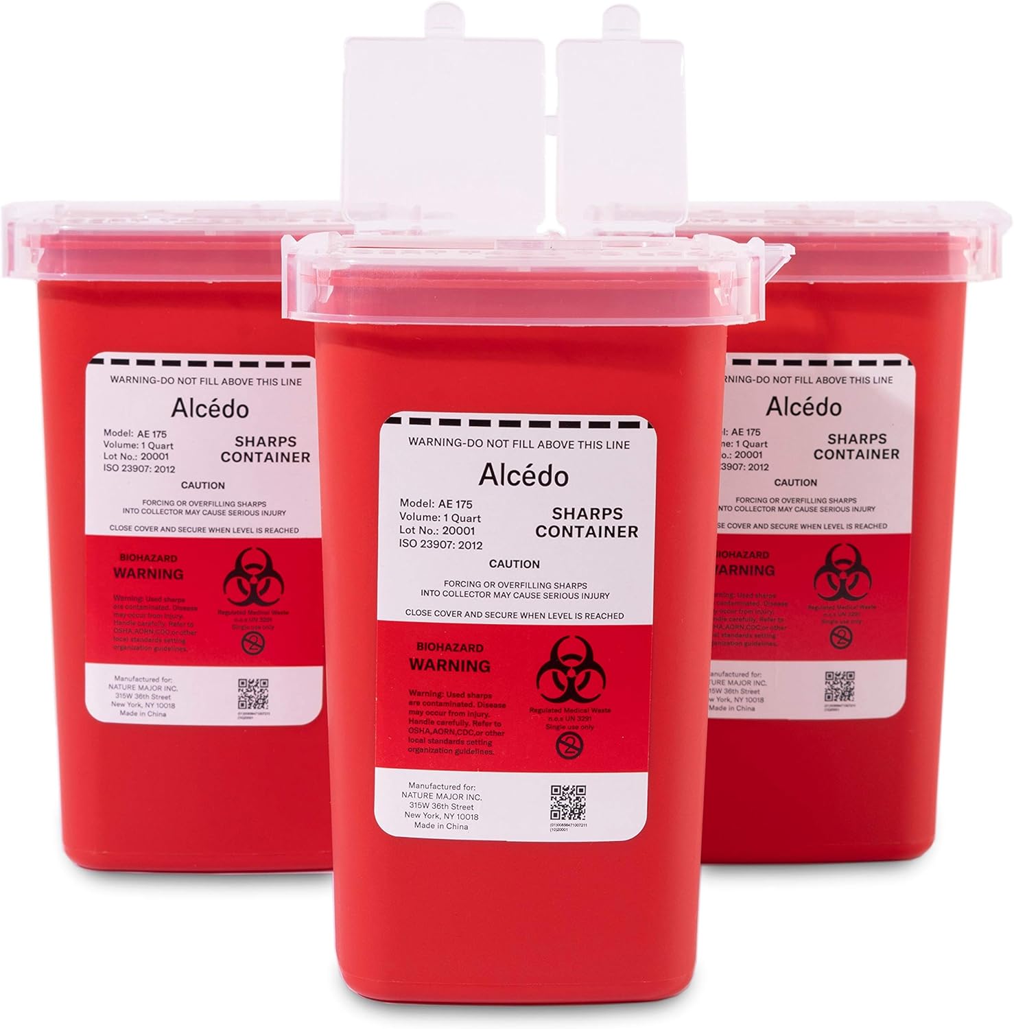 Alcedo Sharps Container for Home Use and Professional 1 Quart (3-Pack) | Biohazard Needle and Syringe Disposal | Small Portable Container for Travel