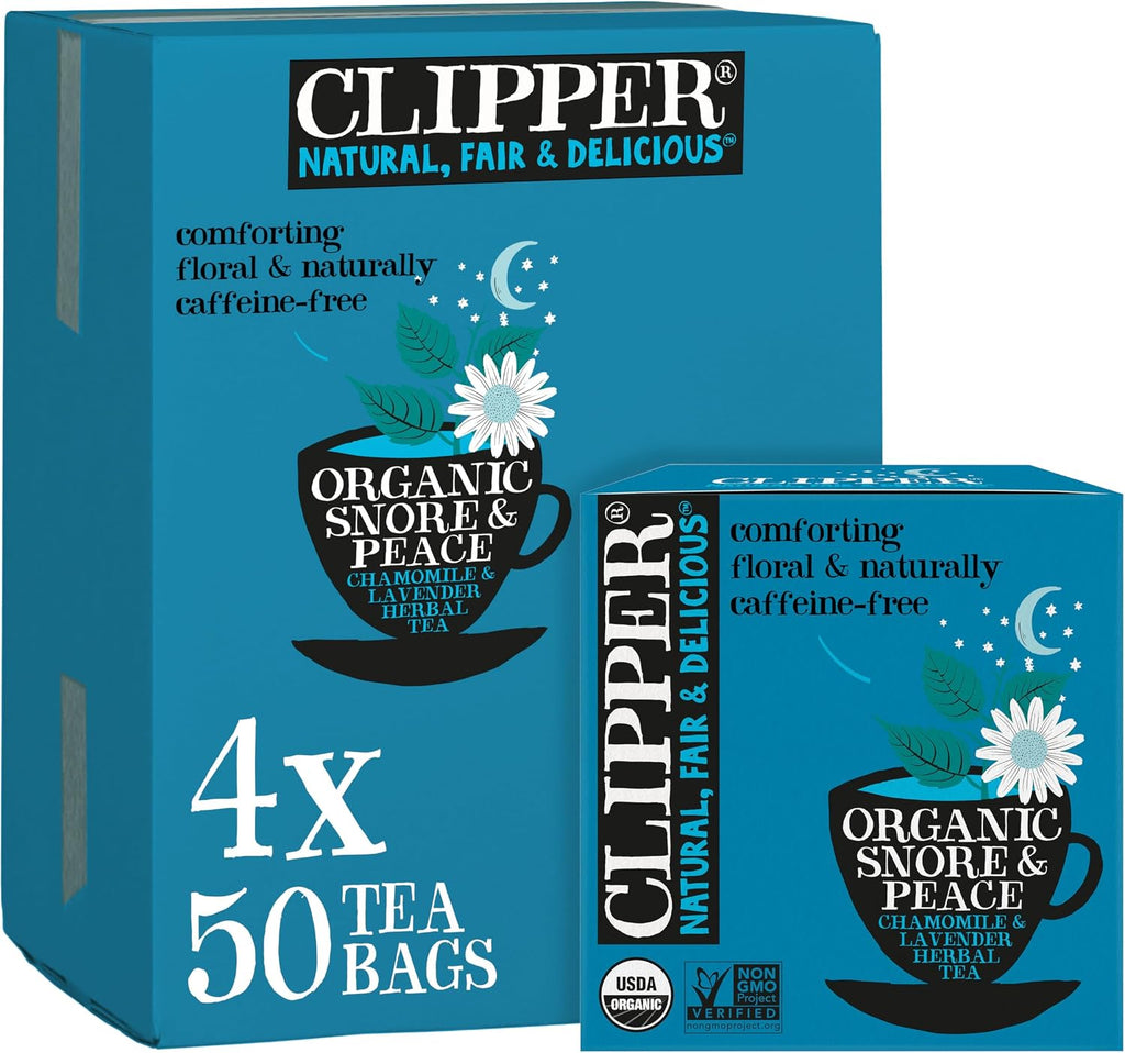 Clipper Tea Snore and Peace Chamomile & Lavender Herbal Tea – Caffeine Free, USDA Organic, Great Hot or Iced – Comfortingly Floral, Natural, Fair & Delicious – 200 Tea Bags