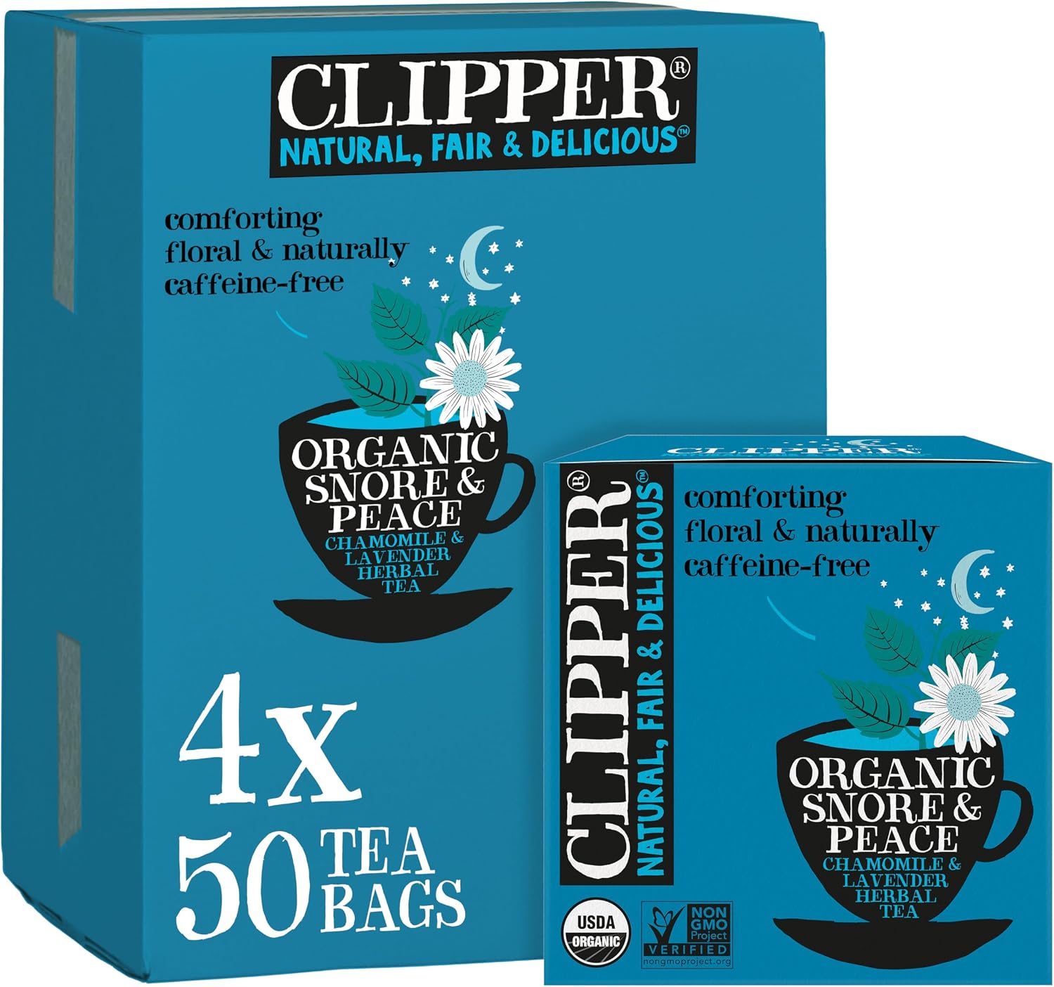 Clipper Tea Snore and Peace Chamomile & Lavender Herbal Tea – Caffeine Free, USDA Organic, Great Hot or Iced – Comfortingly Floral, Natural, Fair & Delicious – 200 Tea Bags