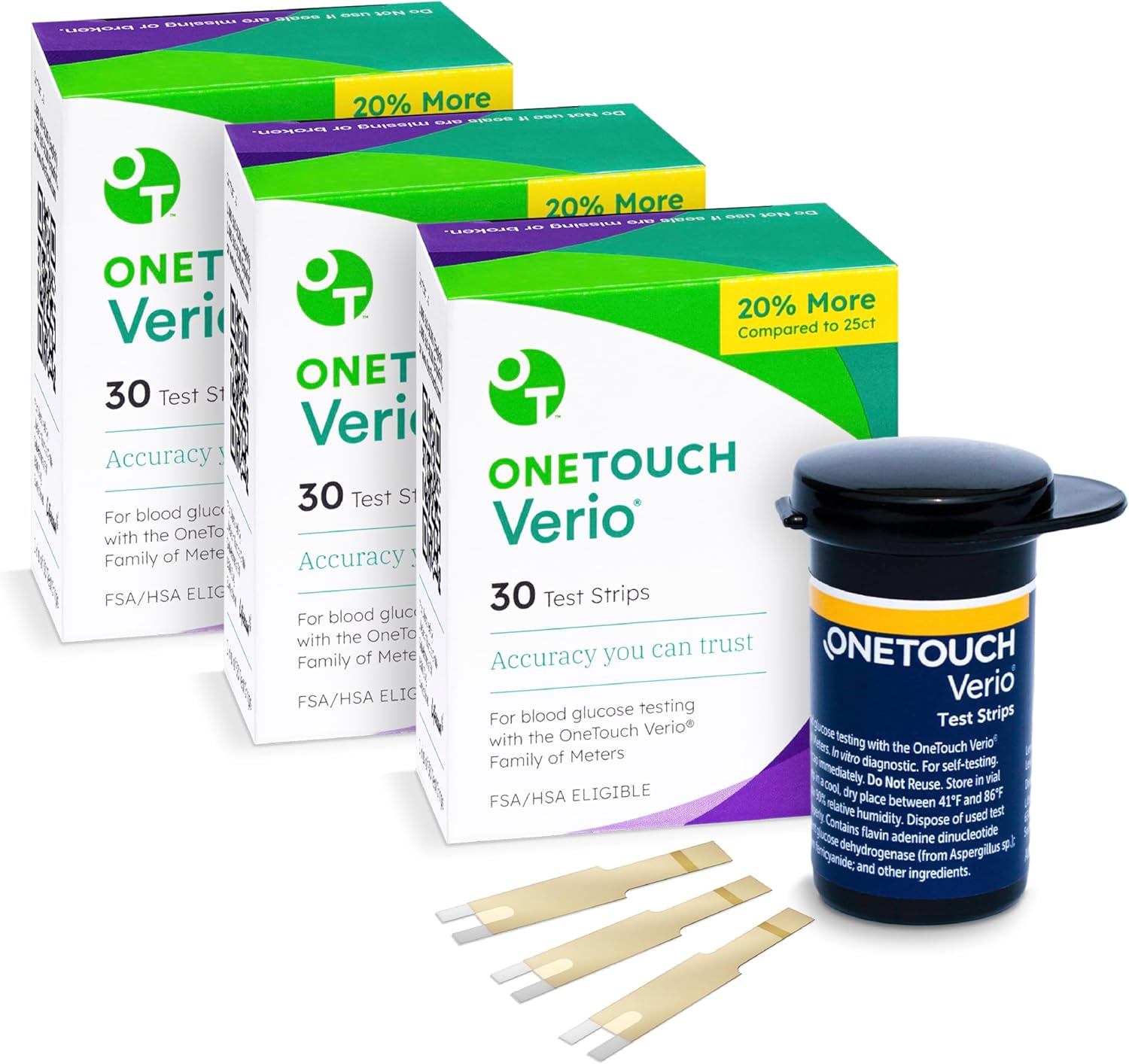 OneTouch Verio Test Strips - 90 Count - Diabetic Test Strips for Blood Glucose Meter & Daily Blood Sugar Levels - 30 Count/Pack (3 Pack)