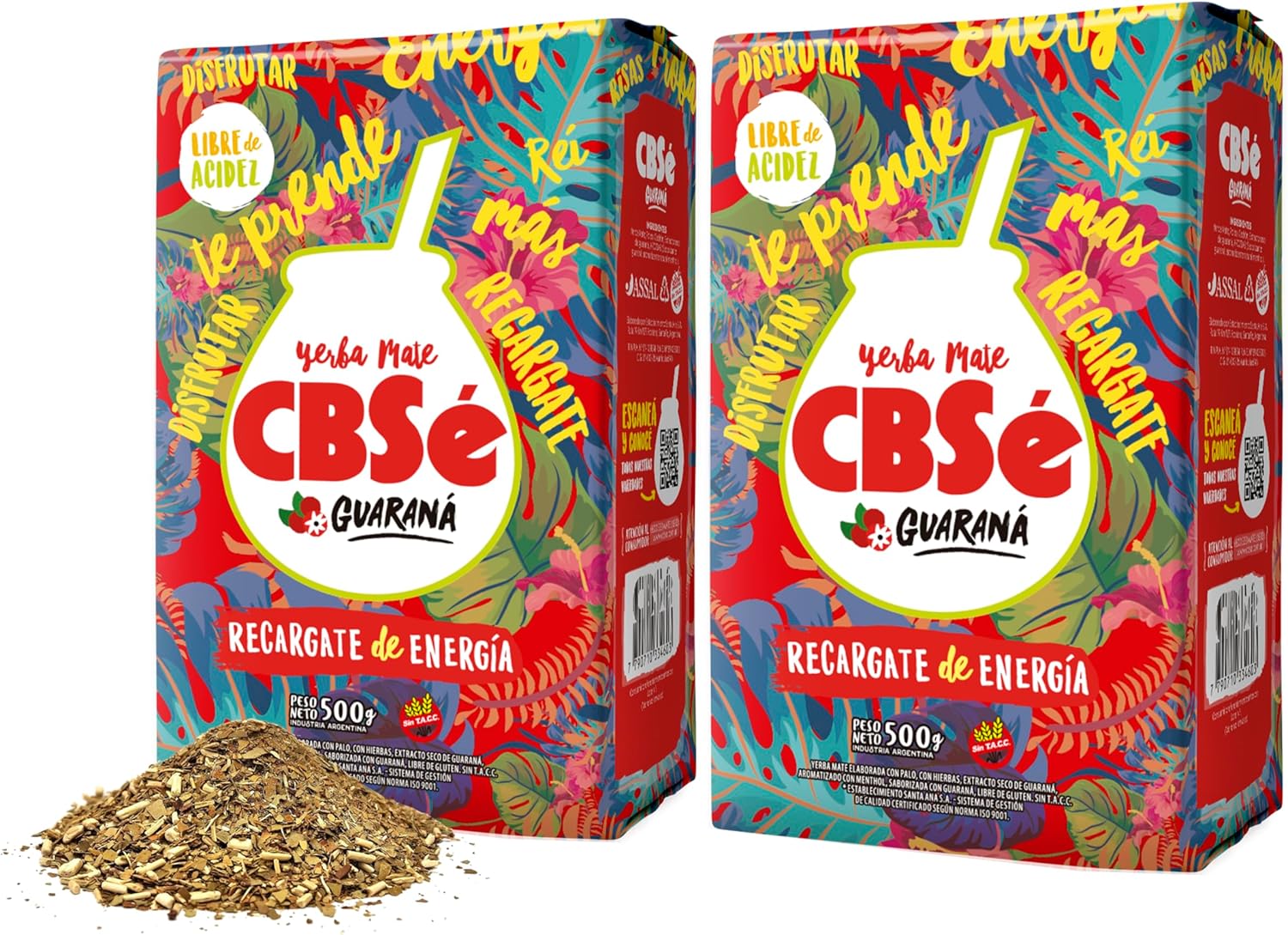 CBSé Yerba Mate Energía (Guaraná) – 2-Pack, 500 g (17.6 oz) Each, Flavored Loose Leaf Yerba Mate with Guaraná, Naturally Caffeinated, Gluten‑Free