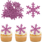 Gyufise 50Pcs Purple Edible Cupcake Toppers Snowflakes Cake Toppers Snowflakes Cake Decoration Winter Frozen Birthday Party Supplies