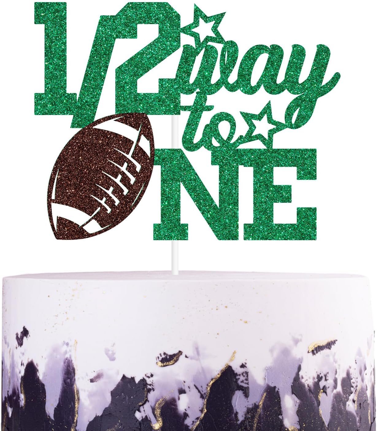 1/2 Way to One Cake Topper, 6 Months Birthday, American Football Theme 1/2 Birthday Party Decorations for Baby, Green & Brown Glitter