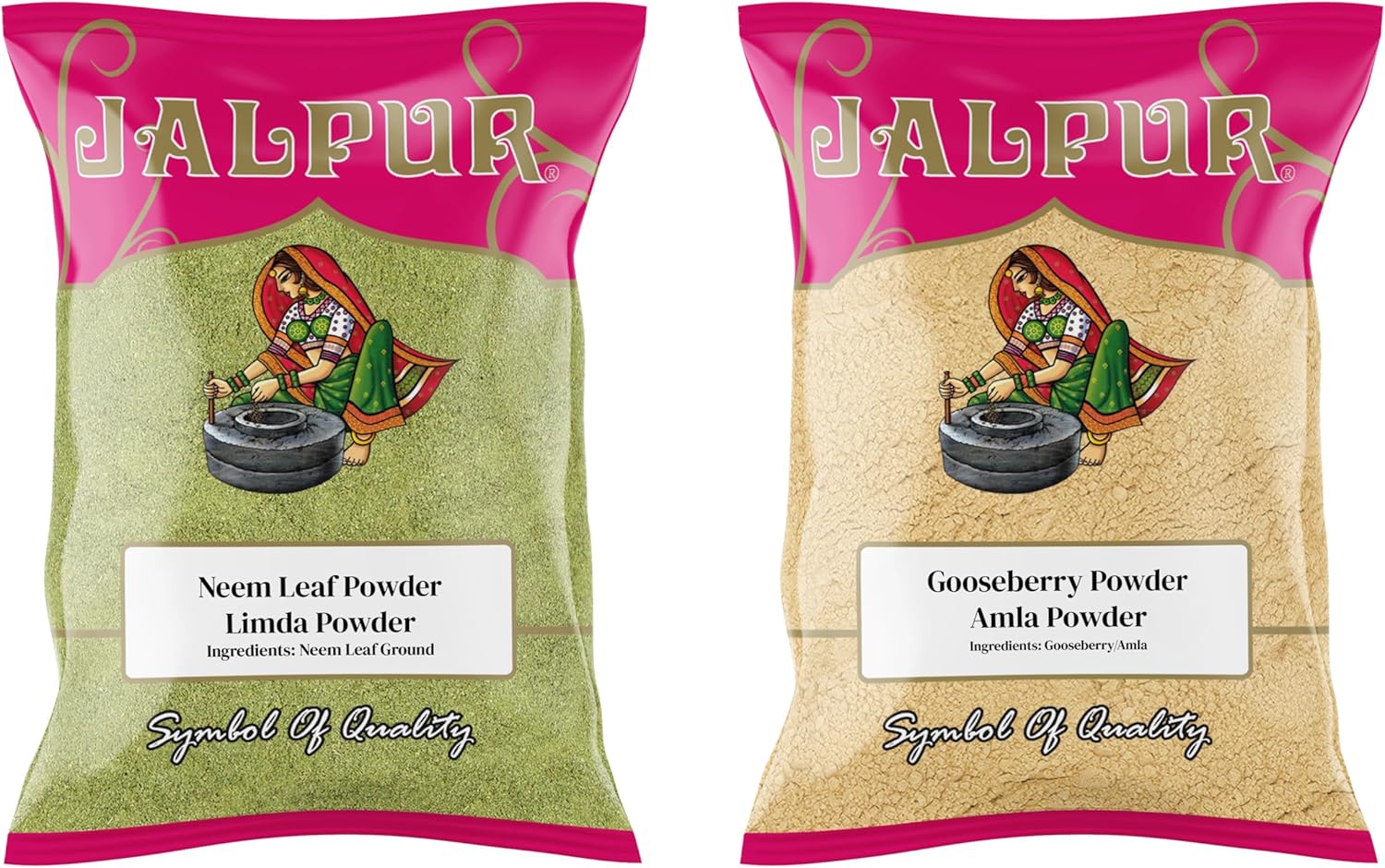 Jalpur Millers Spice Combo Pack - Neem Leaf Powder 100g - Amla Powder 100g (dry hog plum powder) (2 Pack)