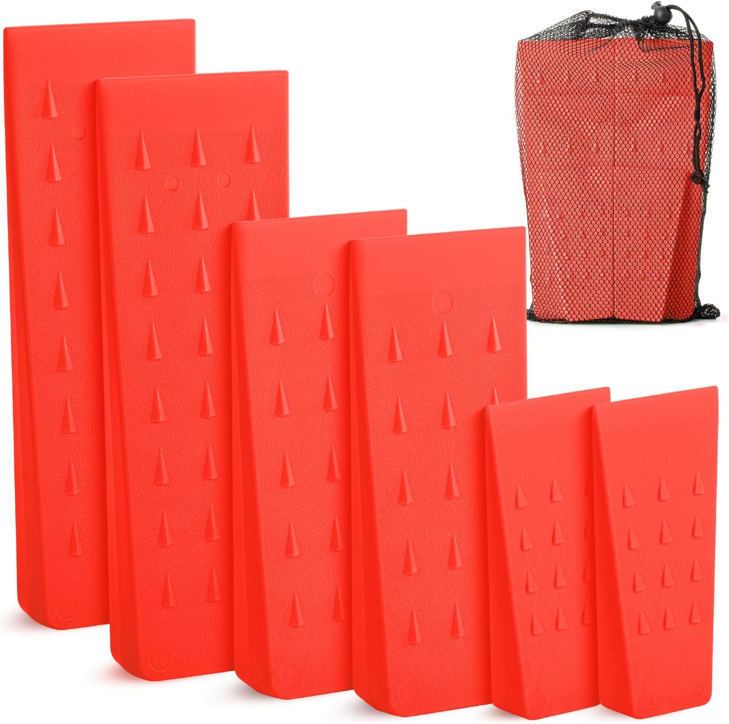 UNCO- Tree Felling Wedges with Spikes, 6 pcs, 5.5", 8" & 10", Orange Wedges with Storage Bag, Splitting Wedge, Plastic Wedges for Tree Cutting, Logging Tools and Equipment, Chainsaw Wedges for Trees