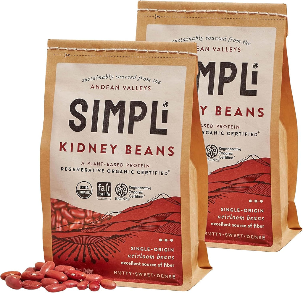 SIMPLi Regenerative Organic Certified Kidney Beans, Organic Red Kidney Beans High in Fiber and Plant-Based Protein, Rich in Iron and Antioxidants for Immune Suppo, (2 Pack, 12 oz each)
