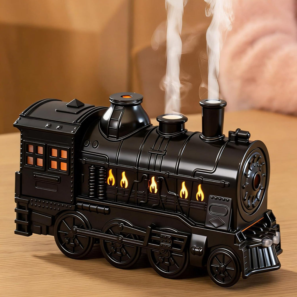 Retro Train Aromatherapy Diffuser 300ML Ultrasonic Cool Mist Humidifier with LED Night Light, Remote Control, Timer, 2 Mist Modes for Home Bedroom Office