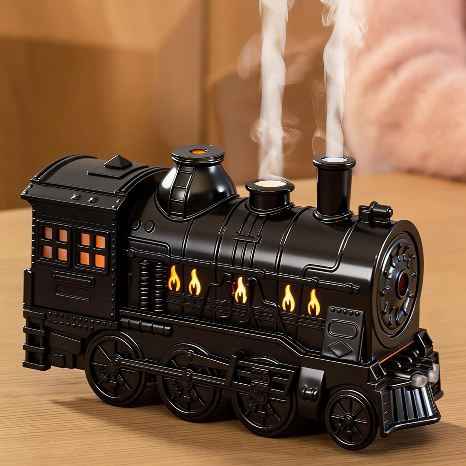 Retro Train Aromatherapy Diffuser 300ML Ultrasonic Cool Mist Humidifier with LED Night Light, Remote Control, Timer, 2 Mist Modes for Home Bedroom Office