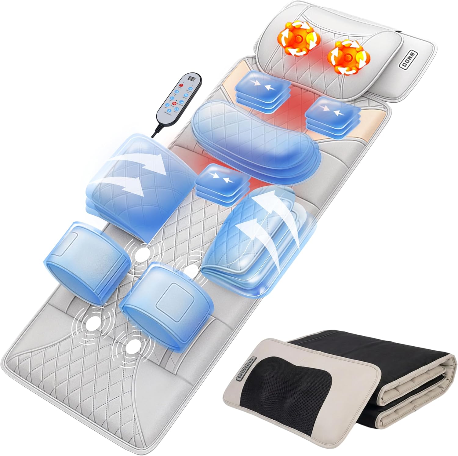 Full Body Massage Mat with Heat,Back Massager Pad with Detachable Shiatsu Neck Massager,3D Body Stretching & Lumbar Traction,4 Vibrating Motors,2 Heat Levels,Gifts for Men Women