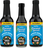 Coconut Secret Organic Coconut Liquid Aminos Variety 3-Pack - Includes Original 8oz, Garlic 10oz, and Teriyaki 10oz - Low Sodium Soy Sauce Alternative for Cooking, Dipping, and Marinating