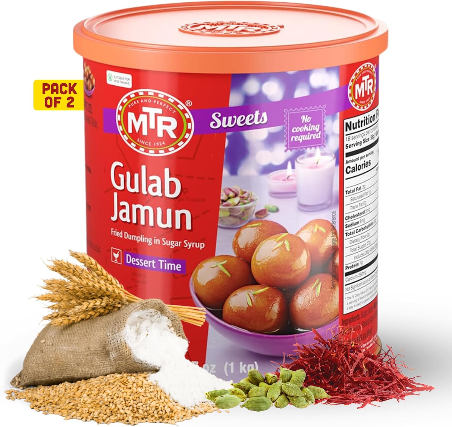 MTR Gulab Jamun - Traditional Indian Sweet – Soft & Melt-in-the-Mouth Texture – Easy to Prepare at Home – No Preservatives – 35.7 oz (Pack of 2)
