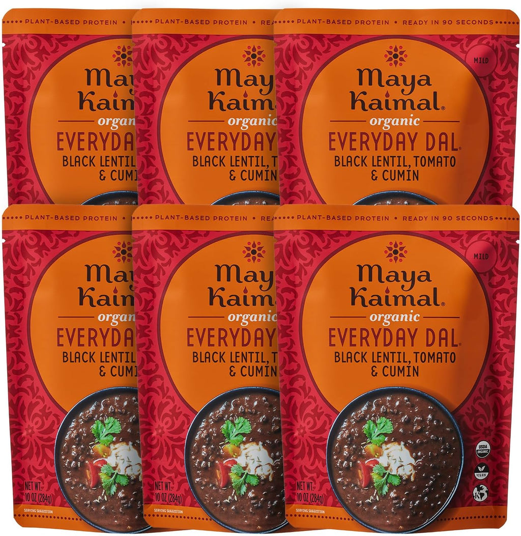Maya Kaimal Foods - Organic Indian Everyday Dal - Black Lentil 10oz - Fully Cooked with Tomato and Cumin - Vegan - Microwavable - Ready to Eat Meals - Pack of 6