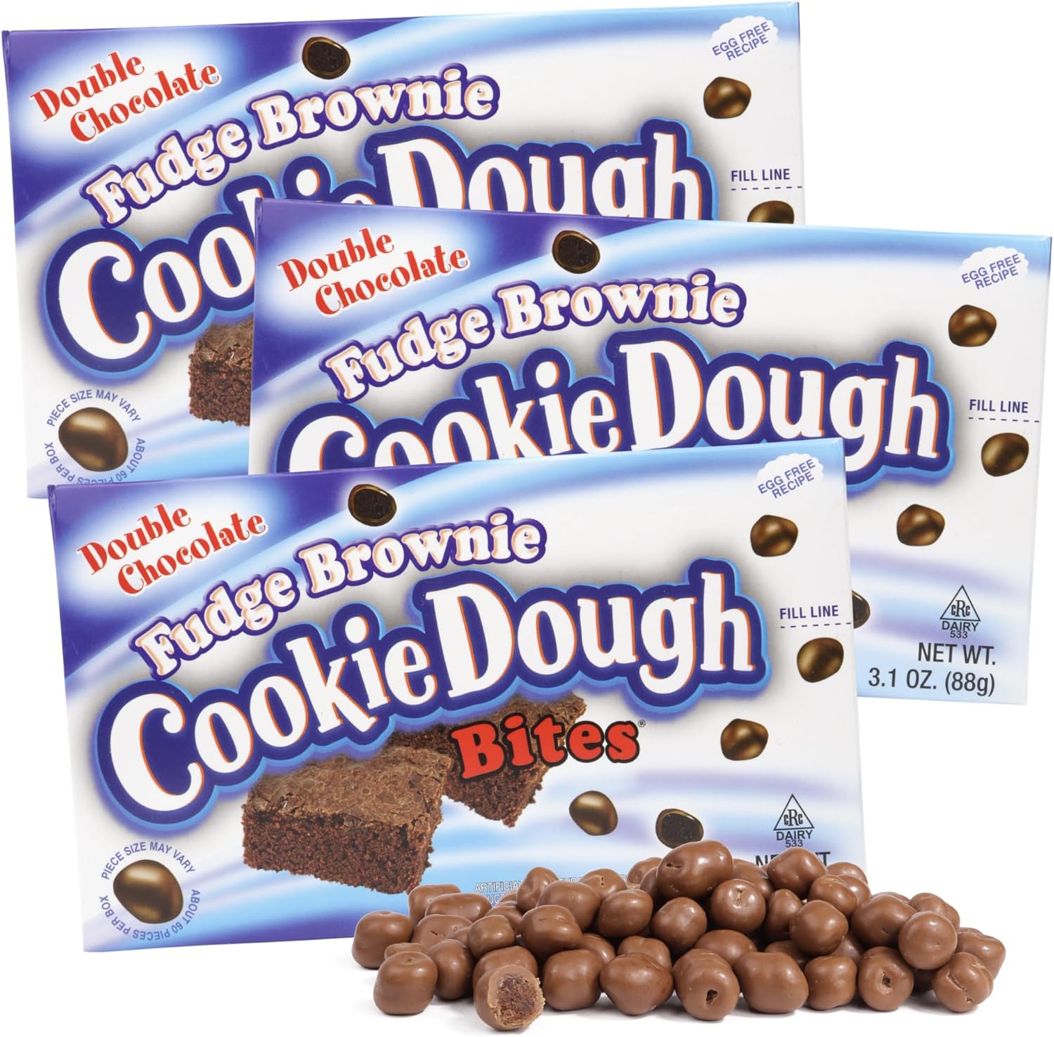 Fudge Brownie Edible Cookie Dough Bites, Small Chocolate Candies, Movie Night Snacks, 3.1 Ounces (Pack of 3)