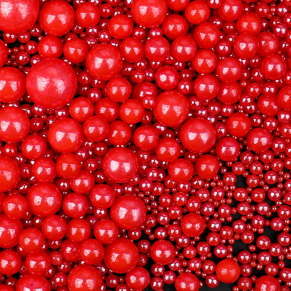 Red Sprinkles for Cake Decorating, 130g/4.6oz Edible Red Pearl Sprinkles Mix, Sugar Candy Pearls for Baking, Cookie Decorations and Cupcake Toppings, Wedding Party Valentines Christmas Supplies