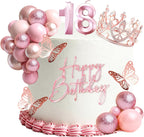 18th Birthday Cake Topper Set, Rose Gold Balls Cake Toppers with Happy Birthday Crown Tiara, Numeral 18 Candle and Birthday Candles for 18 Birthday Party Decorations (18th)