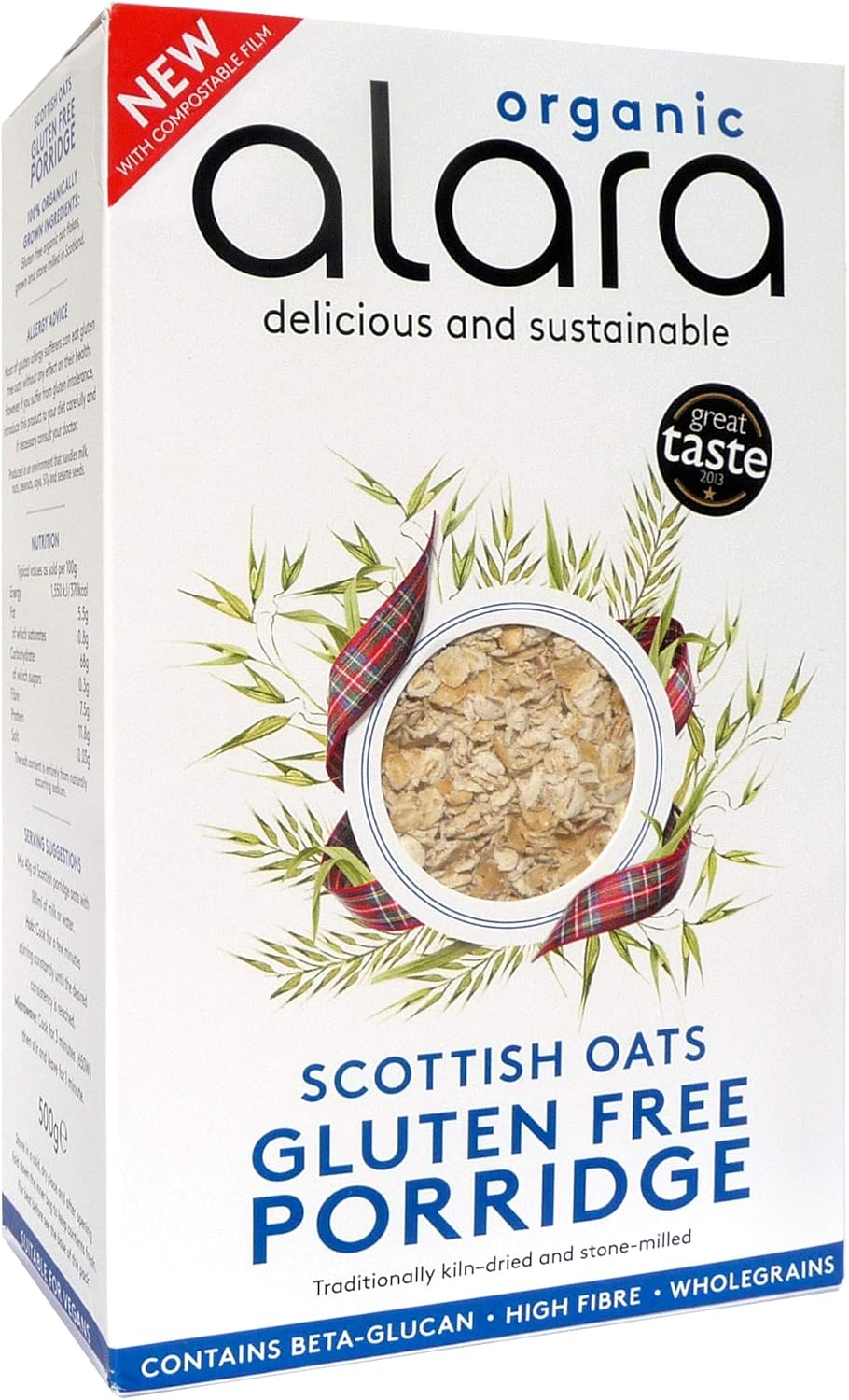 Alara Scottish Oats Porridge Flakes Organic Gluten Free 500 g (Pack of 3)