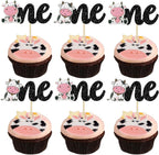 Gyufise 24Pcs Cow One Cupcake Toppers Glitter Farm Animals First Birthday Cupcake Picks Decorations for Baby Shower Kids Boys Girls 1st Birthday Party Supplies