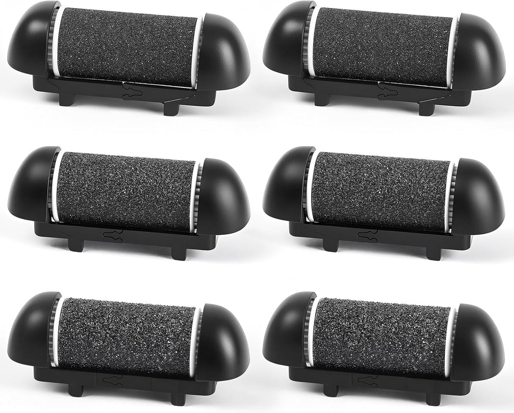 6pcs Replacement Roller Refill Heads for Electric Callus Remover,Feet Pedicure Kit Refill Rollers, 2 Extra Coarse, 2 Regular Coarse, 2 Fine Coarse Refill Rollers (Black)