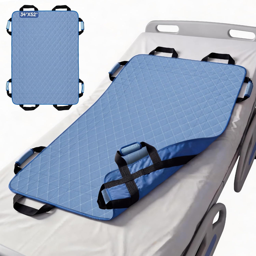 CoolShields Positioning Bed Pad with 8 Reinforced Handles, 34" x 52" Washable Waterproof Transfer & Sliding Sheet for Moving, Turning & Lifting Patients, Elderly, Bedridden & Incontinence Care
