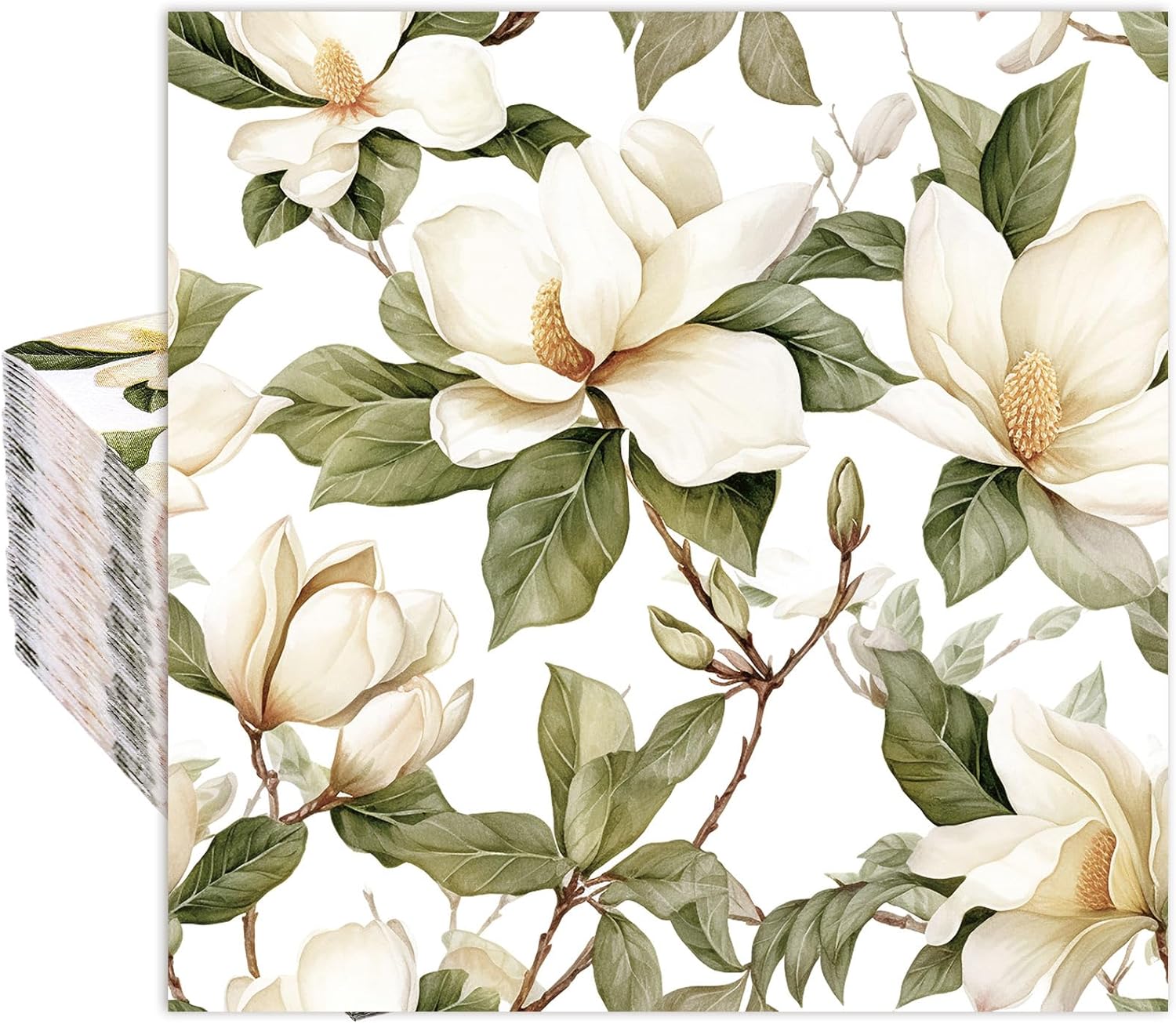 Whaline 80 Pcs Magnolia Paper Napkins White Floral Luncheon Napkin Watercolor Spring Flower Blossom Disposable Dessert Dinner Hand Napkin for Wedding Birthday Bridal Baby Shower Party Supplies