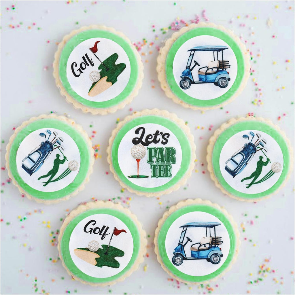 40Pcs Edible golf Theme Cupcake Toppers Wafer Paper Trophy Golf cart players Cupcake Picks Golf Ball Drink Topper Birthday Cake Decorations for Children Party Cake Decorations