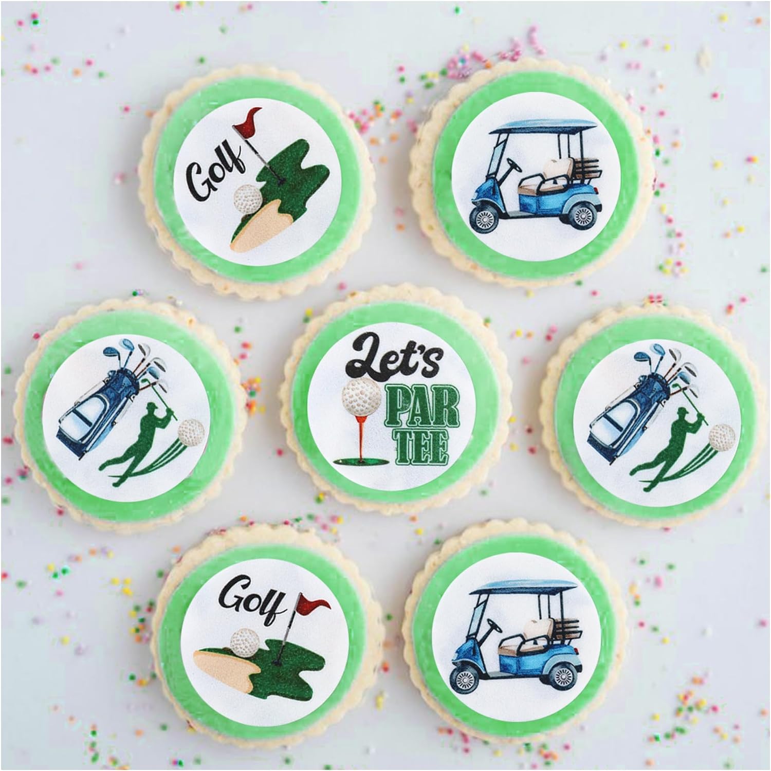40Pcs Edible golf Theme Cupcake Toppers Wafer Paper Trophy Golf cart players Cupcake Picks Golf Ball Drink Topper Birthday Cake Decorations for Children Party Cake Decorations
